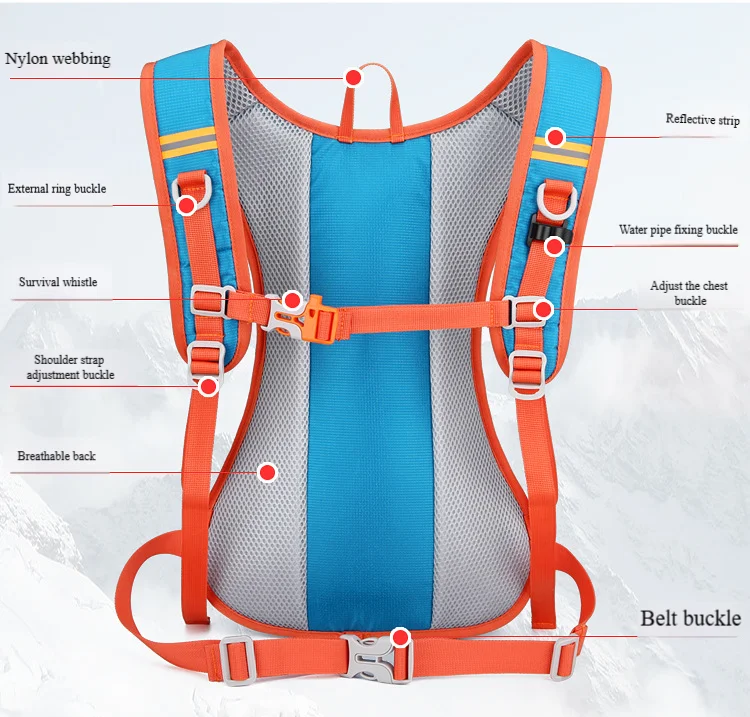 Wasserdichter Fahrradrucksack, mehrfarbig, große Kapazität, kompatibel mit Trinkblase, reflektierend, für Laufen und Wandern, leichter Rucksack – Detail 5