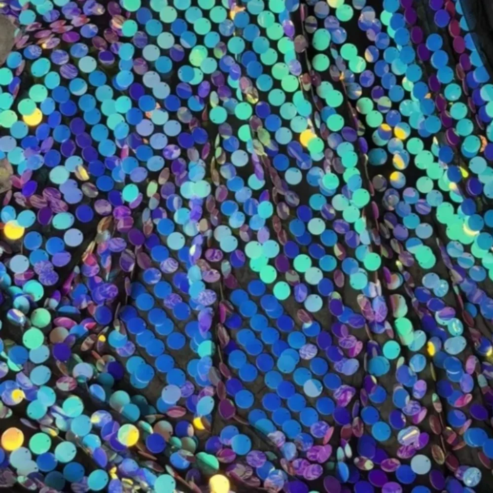 

18mm Thick Iridescent Blue Sequin Fabric for Wedding Birthday Party Decoration Background Wall Diy Sewing Per Meter Cloth