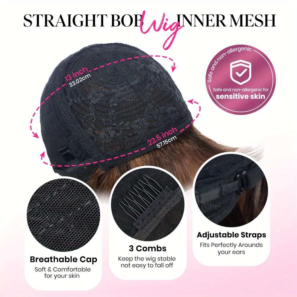 هدية عيد الميلاد العظام مستقيم قصير بوب شعر الإنسان بوب براون اللون باروكة من شعر طبيعي مع الانفجارات آلة كاملة صنع شعر مستعار ارتداء للذهاب شعر مستعار