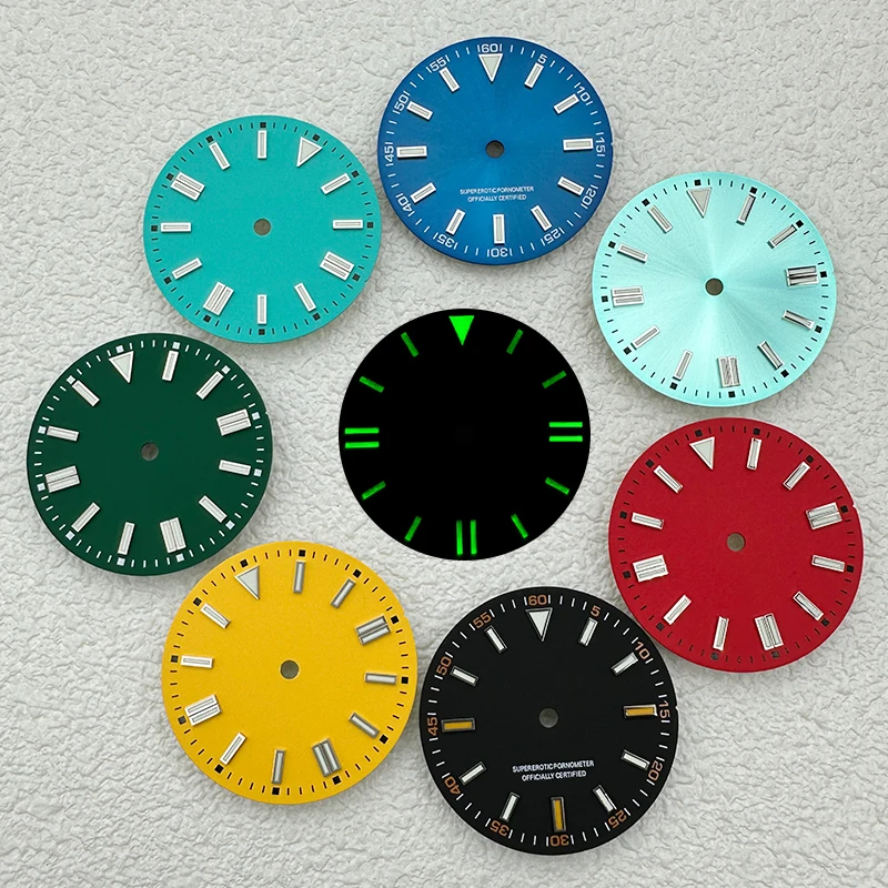 Custom Edition 28.5mm Dial NH35 Dial Green Luminescent No calendar window Fit For NH35 8215 2824 Movements Watch Dial Accessorie
