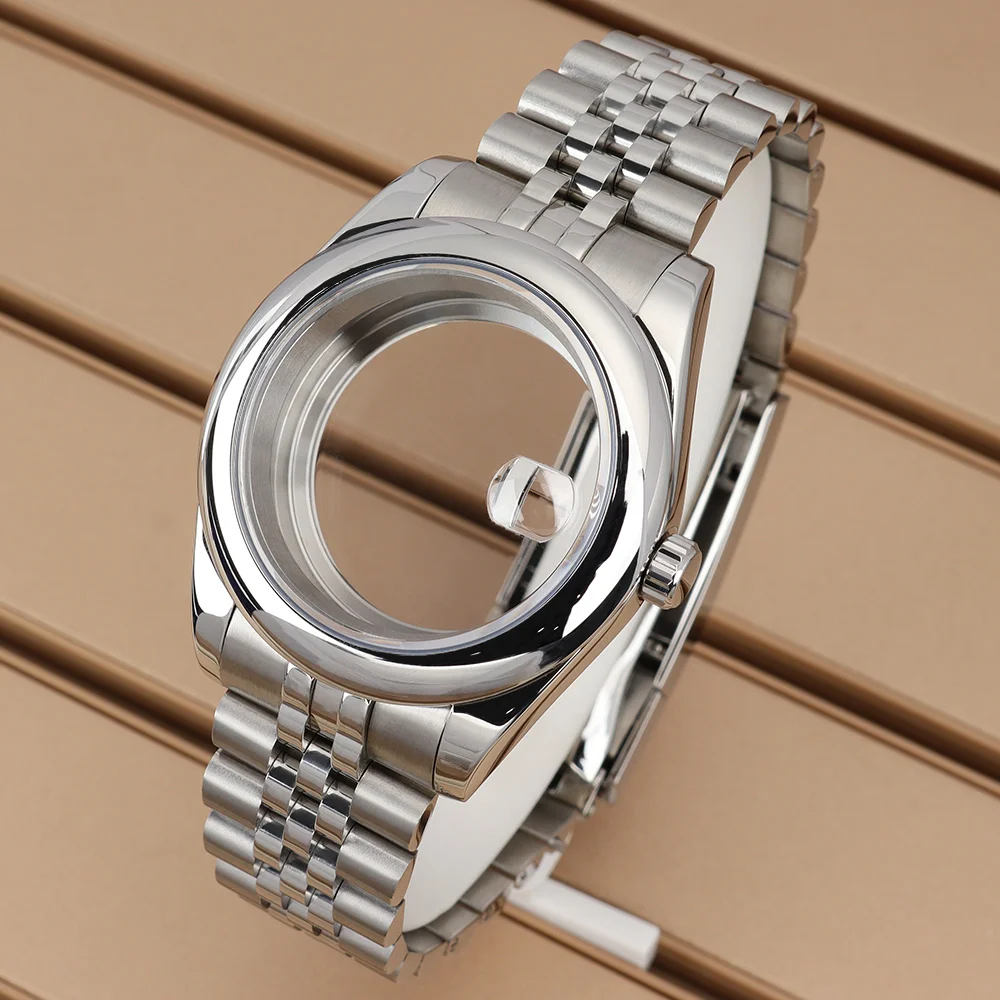 36mm/39mm Silver Round Edge Watch Case Sapphire Glass For NH34 NH35 NH36 Miyota8215 Movt High Quality Jubilee Strap Modify Parts