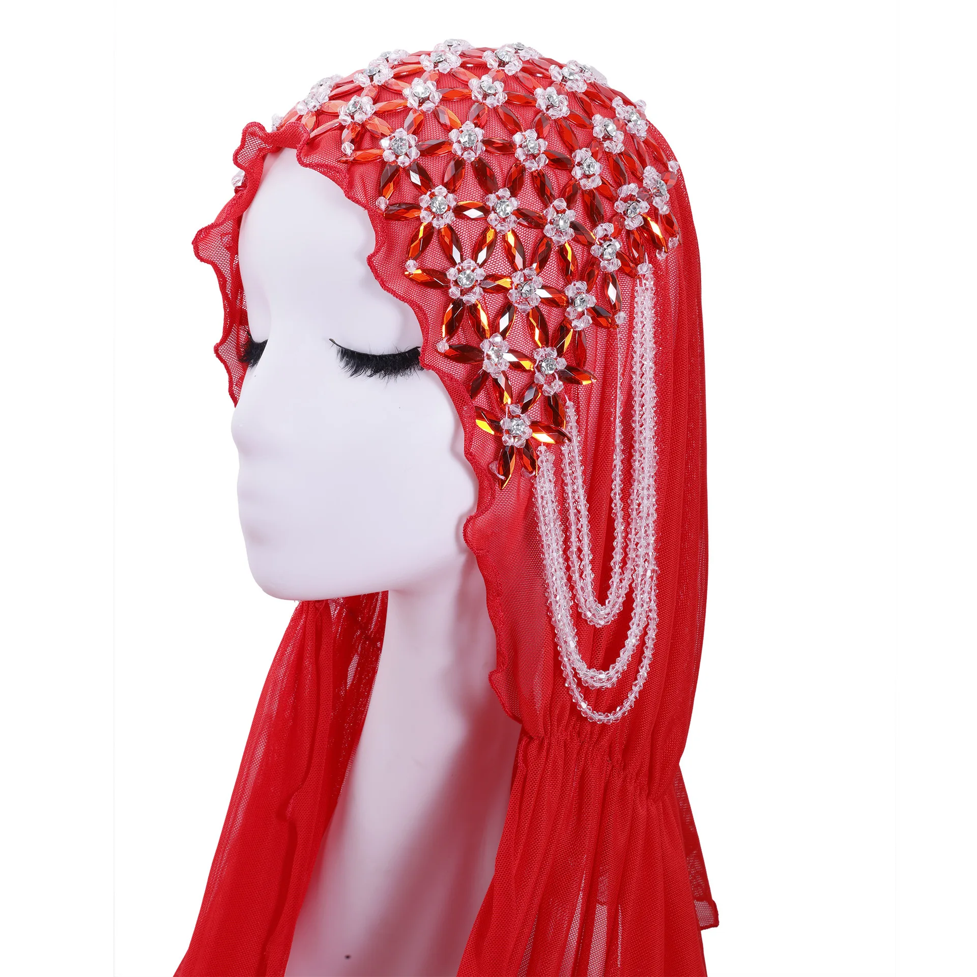 Luxe Kwastje Kralen Tulband Moslim Hijab Vrouwen Islam Hoofddoek Strass Sjaal Amira Sjaals Wrap Wedding Party Bandana Sjaals
