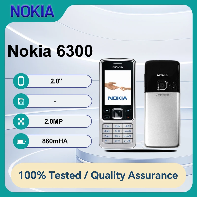 كاميرا Nokia 6300 2.0MP أصلية غير مقفلة للهاتف المحمول مزودة بتقنية البلوتوث وحالة جيدة