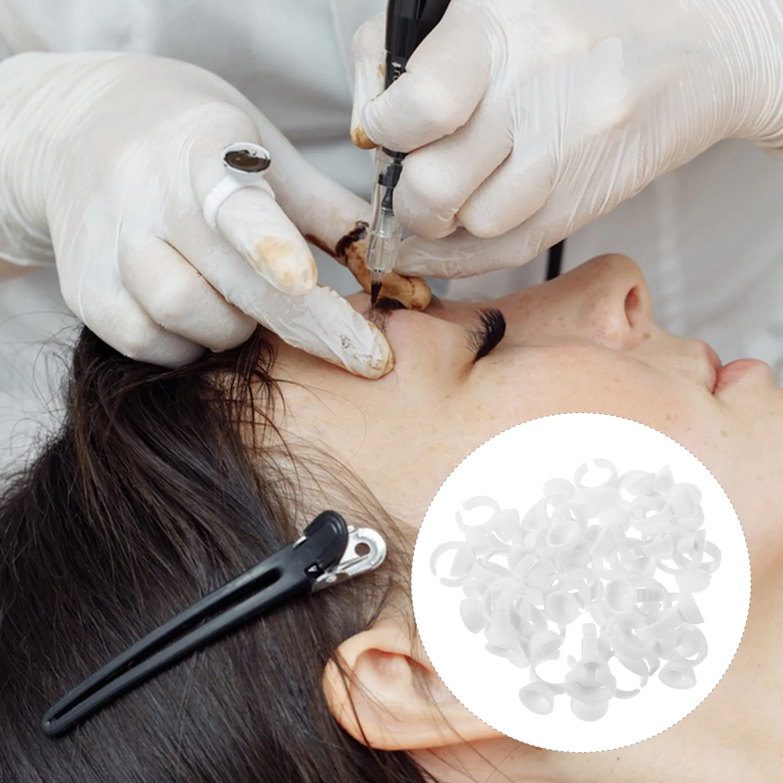 

500Pcs Disposable Glue Ring Cups for Tattoo Ink Pigment Lash Adhesive Microblading Eyelash Extension Supplies White Plastic No