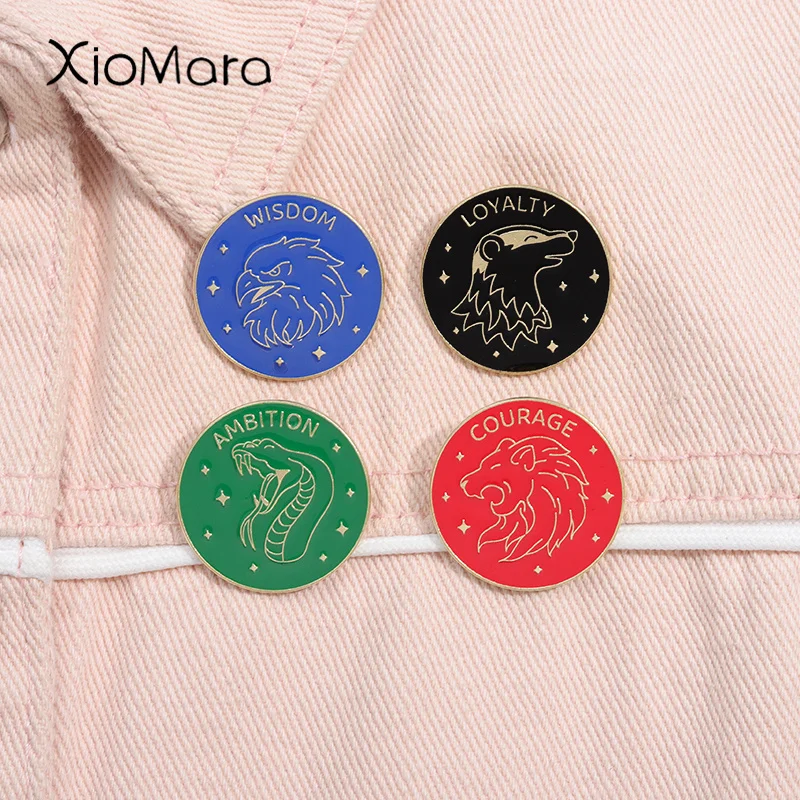 

Courage Wisdom Ambition Loyalty Enamel Pins Magic World Brooches Lapel Backpack Badge Jewelry Gifts For Friends