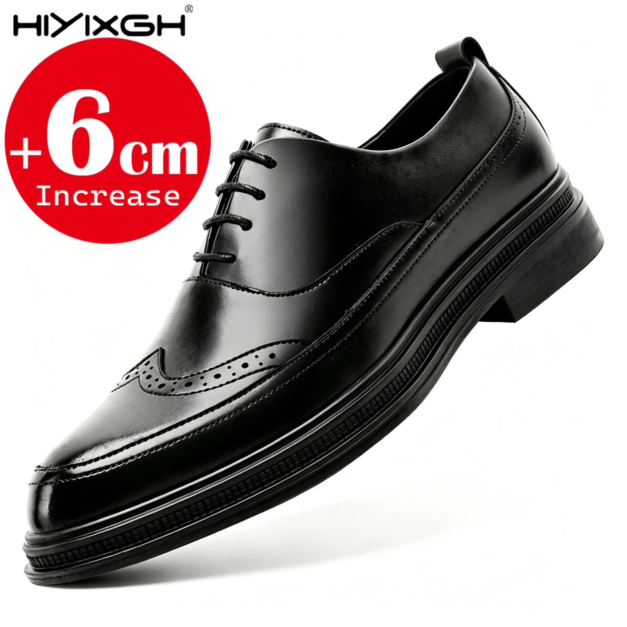 Men Brogue Oxford Dress Shoes 6CM Hidden Height Increase Elevator Shoes Or Flat Formal Leather Shoes Lace Up Business Wedding
