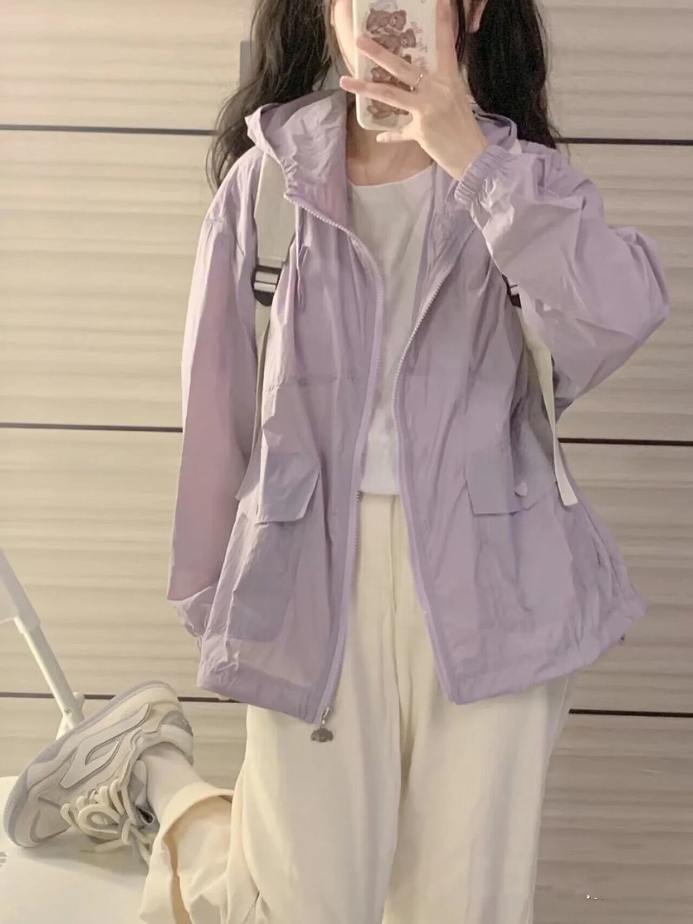 

Lightweight Breathable Purple Hooded Women's Summer New Casual Loose Sun Protection Clothing Windbreaker Jaet Coat