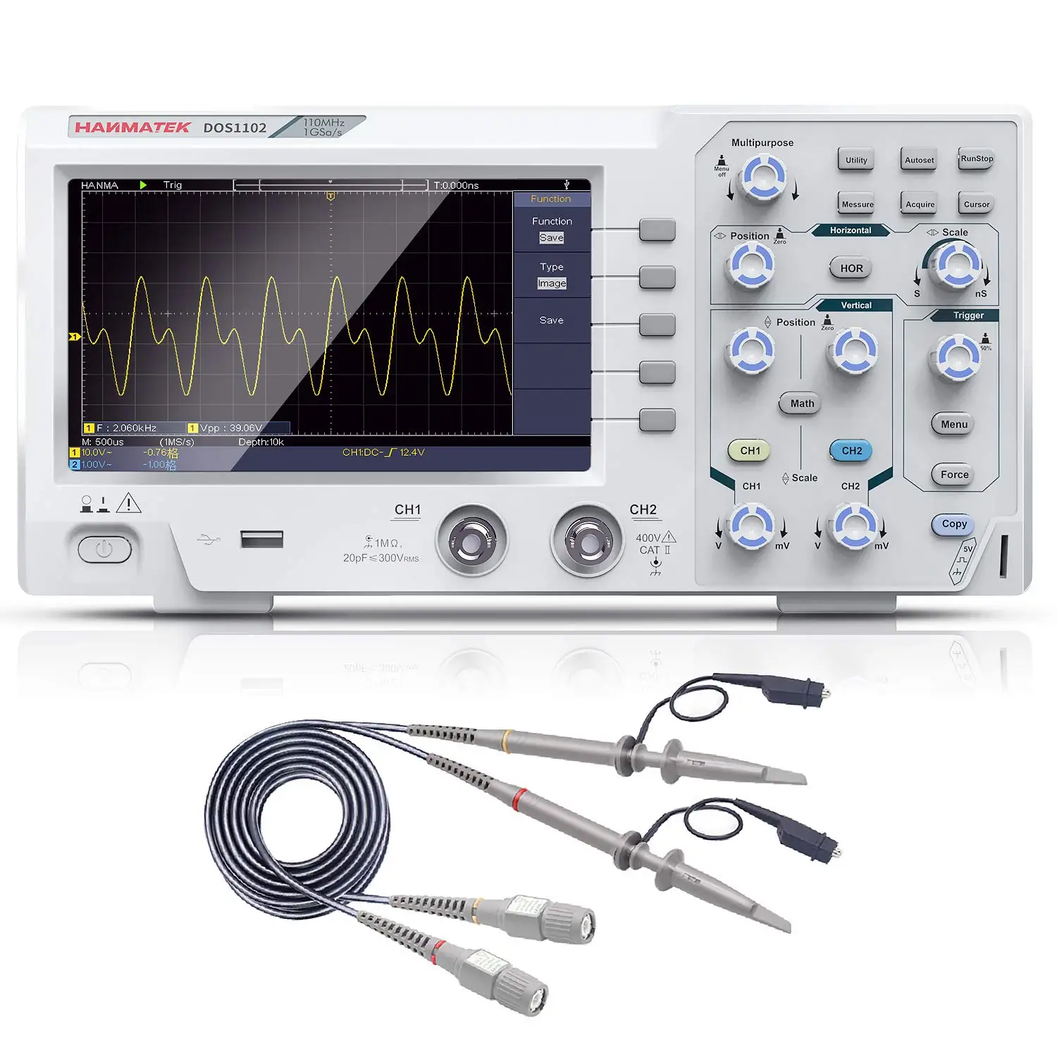 Hanmatek DOS1102 Digital oscilloscope with 2 Channels and Screen 7 inch / 18 cm