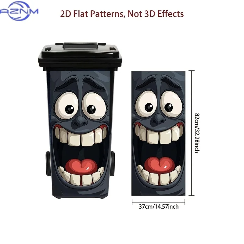 1pc 2D Flat Interesting "Big Mouth Cartoon Face" Trash Can Sticker, 2D Flat Wall Sticker, Removable Self-Adhesive Outdoor Tras view 3