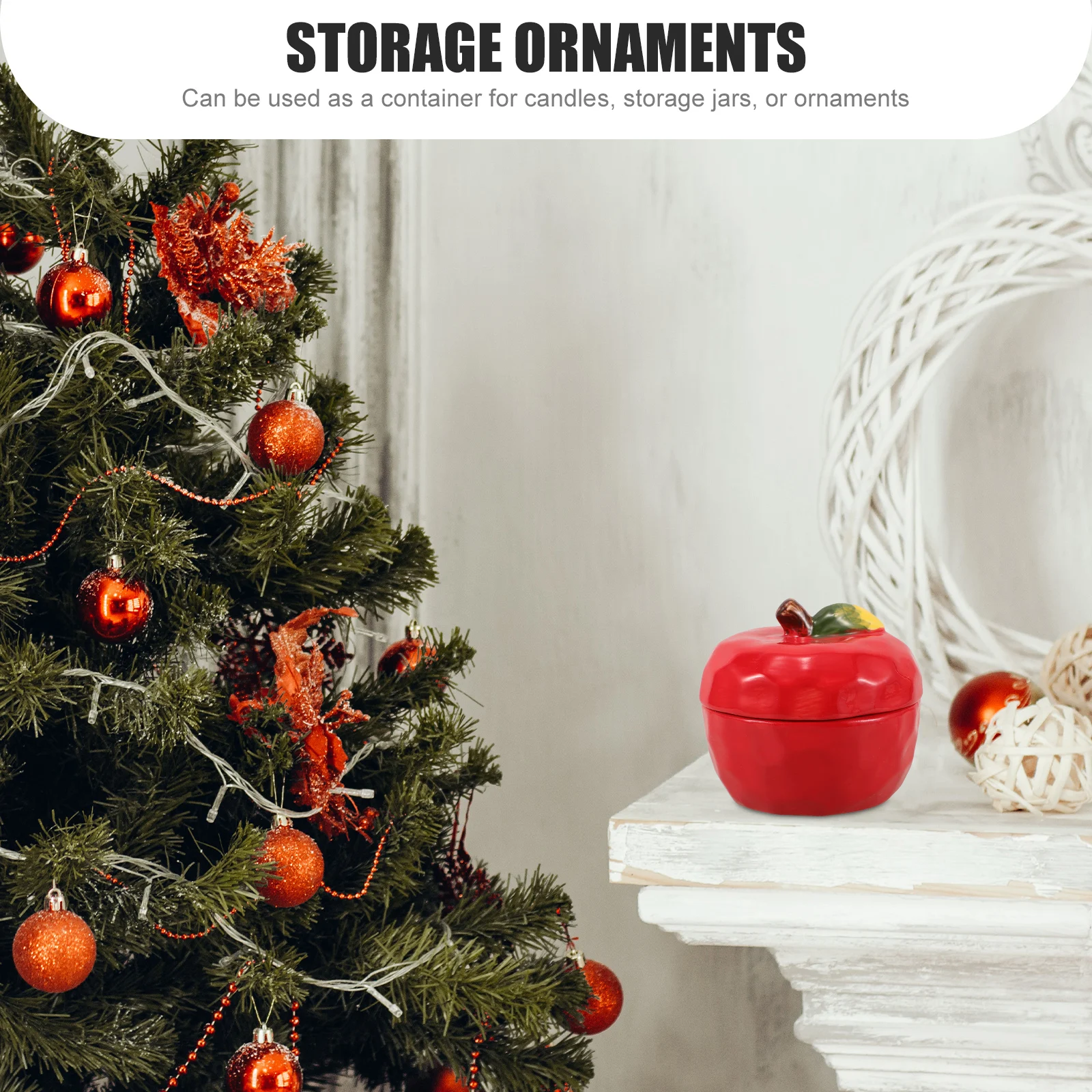 

Christmas Apple Ceramic Jar C DIY Empty Cup Sealed Lid Storage Gift Holiday Decor Red Vase Tea Food