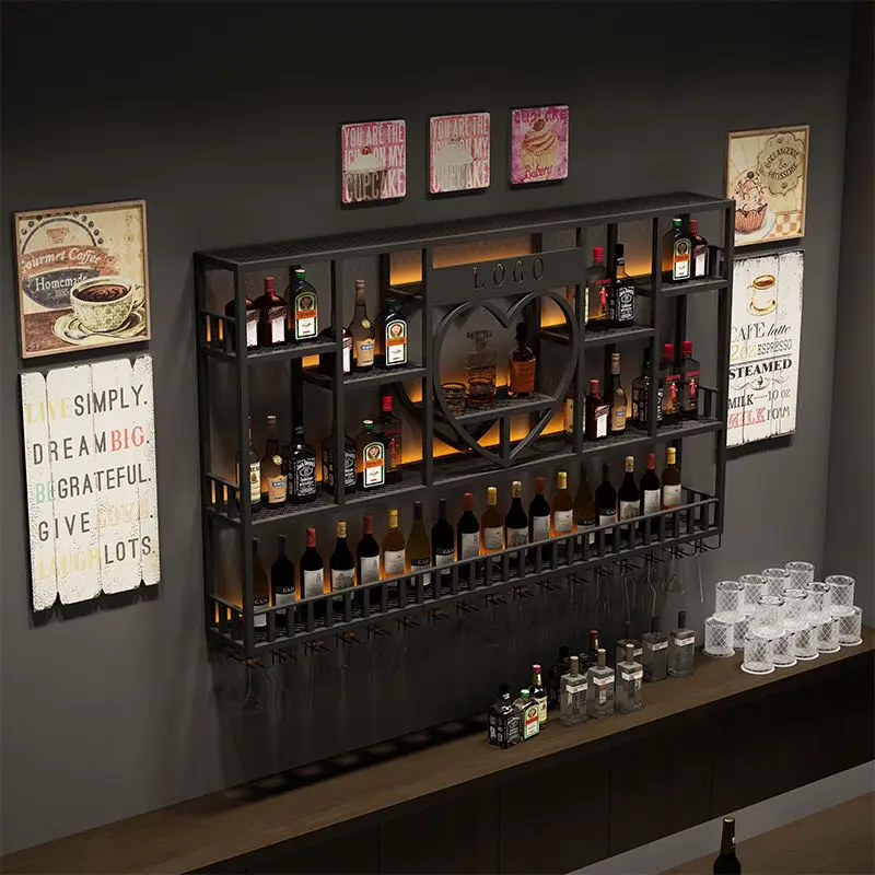 Bar Wine Cabinet Wall Mounted Shelves Industrial Bar Wrought Iron Wine Display Racks Restaurant Wine Racks