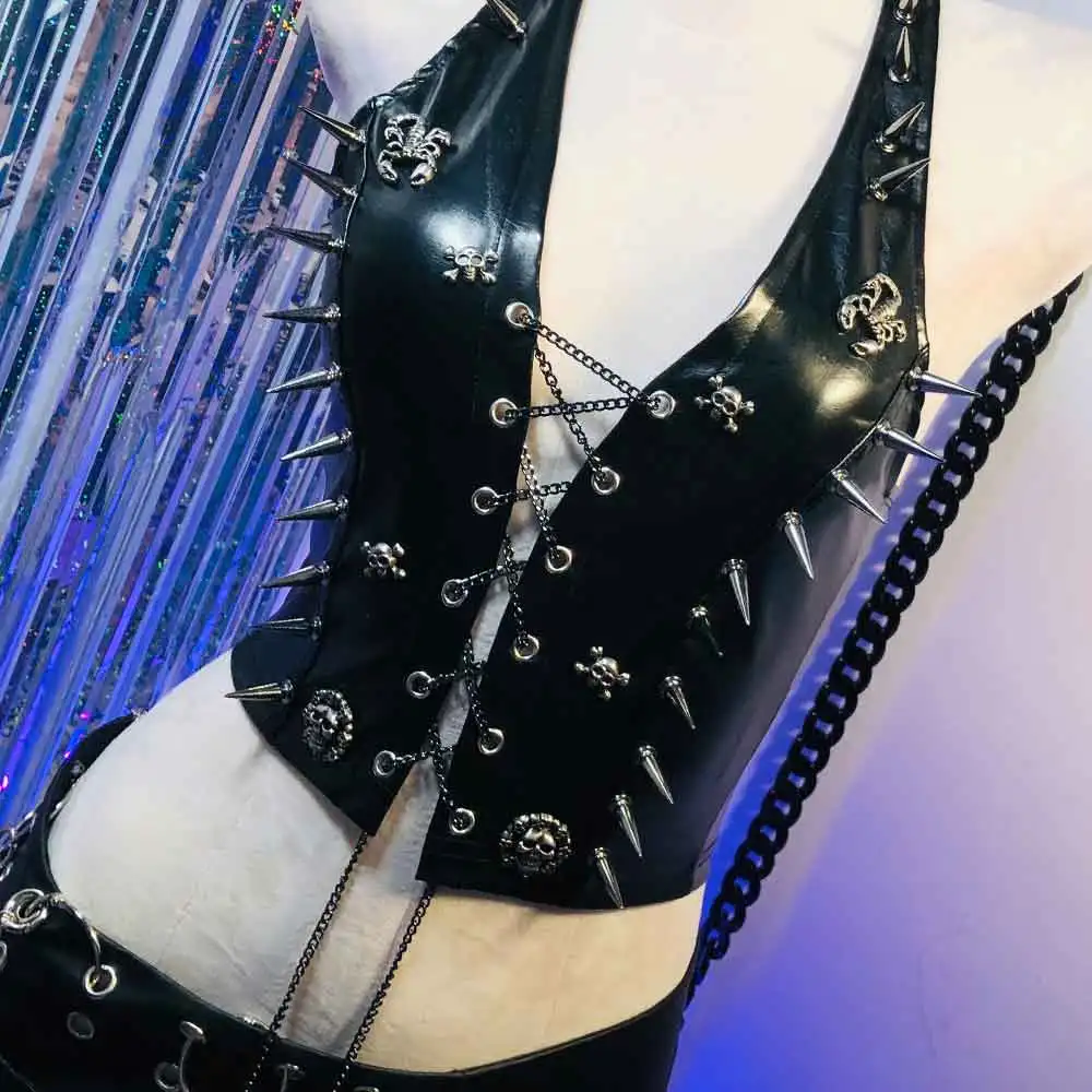 

90s Harajuku Y2K Halter Camisole TOPS Goth Studded Rivet Emo Kawaii Trendy DIY Eco Gothic Hand Made E-Girls Punk Rock Grunge