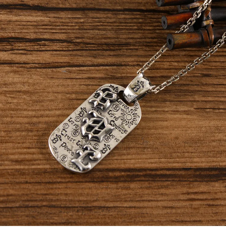 S925 Sterling Silver Jewelry Punk Personalized English Letter Graffiti Pendant Retro Trendy Korean Edition Men's Pendant