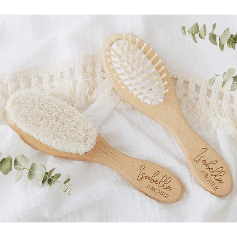 Personalized Baby Hair Brush Set for Newborn Custom Wooden Brush Baby Comb Baby Shower Decorations Engraved Baby HairBrush