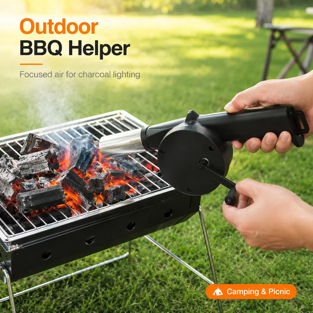 Manual Barbecue Blower Hand Crank Air Fan for Charcoal Grill Fire Starting Camping Picnic BBQ Ignition Tool with Direct Airflow
