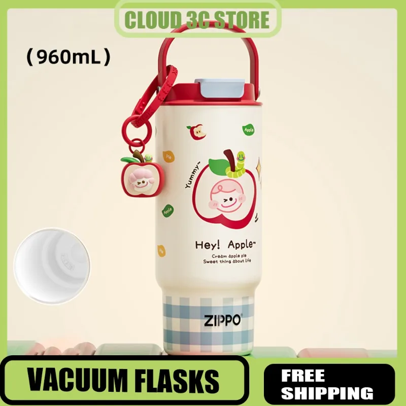 

Zippo Large Capacity Thermos Bottle Cute Water Cup with Straw Ceramic Liner Insulated Water Cup Vacuum Flasks Keep Hot and Cold