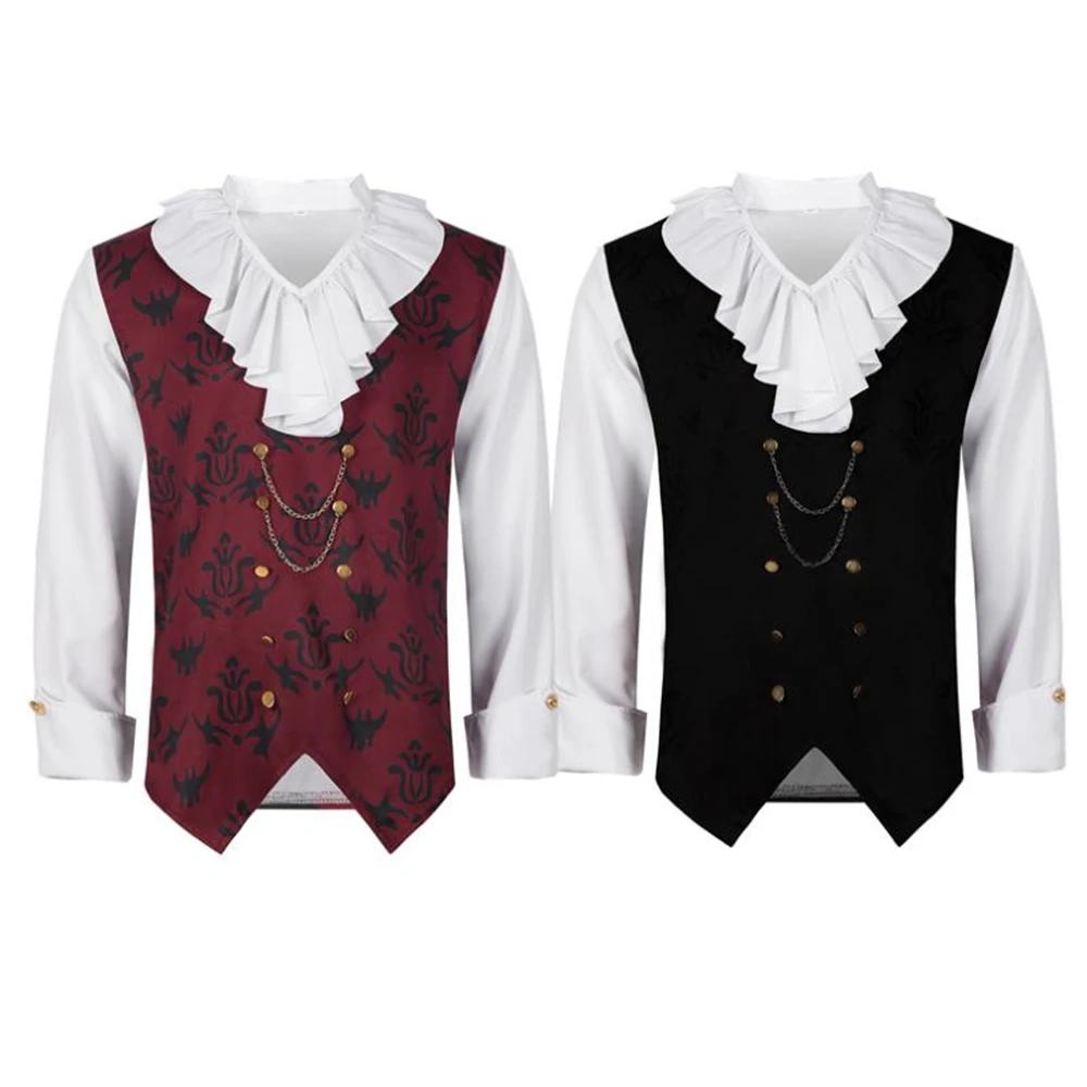 Men Literary Medieval Steampunk Tops Dress Up Stage Clothes Punk Shirts Splice Tops Halloween European American Spring Autumn