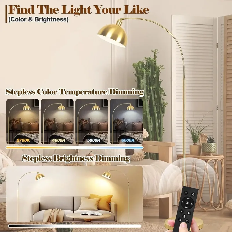Remote Control & Color Temperature 9W LED Floor Lamps for Living Room - Stepless Dimmable Gold Tall Lamp