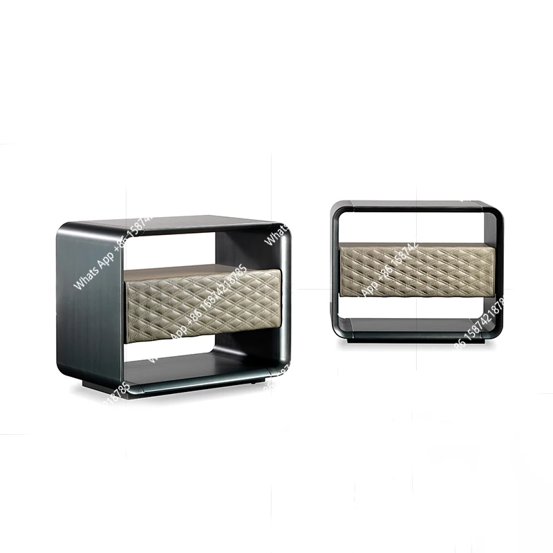 Italian light luxury bedside table modern simple stainless steel cabinet creative bedroom bedside storage cabinet