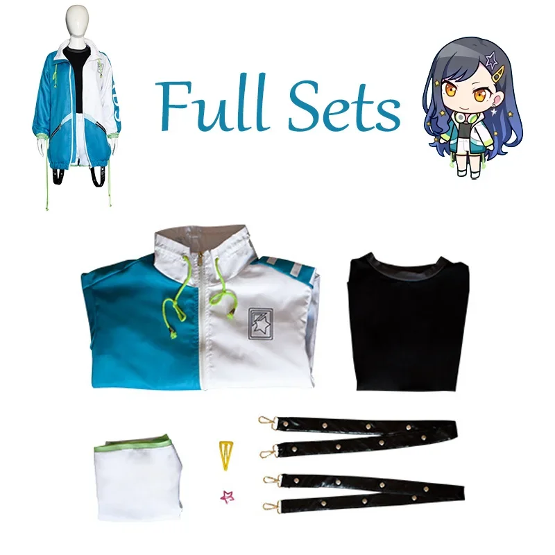 مرحلة مشروع Sekai الملونة! شيرايشي زي تأثيري للنساء ، الفذ ، سيئة حية ، فرقة ، سترة ، شعر مستعار ، بدلة كاملة ، ملابس الهالوين