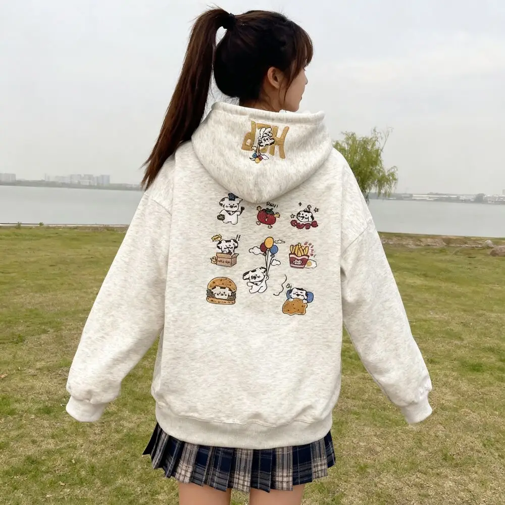 

Милая толстовка с капюшоном в консервативном стиле, женская осенне-зимняя стильная толстовка с капюшоном и вышивкой собак, пуловеры Kawaii
