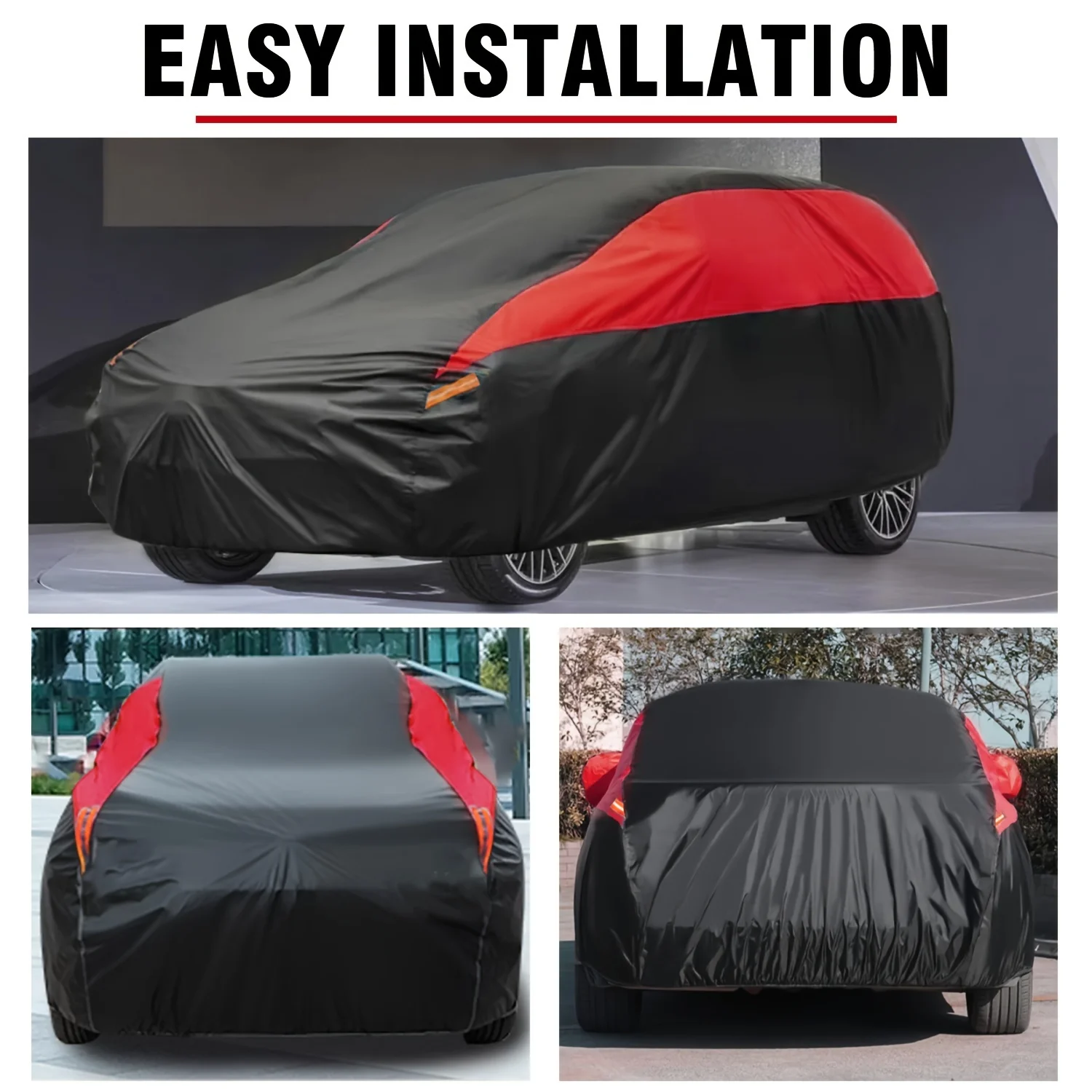 

All-Weather Car Cover for Suvs: L/XL/XXL, UV Protection, Waterproof, Breathable, Scratch-Resistant, Black And Red