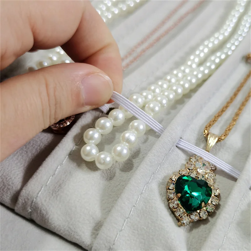 جديد قلادة تخزين لفة حقيبة رمادي PP المخملية مجوهرات المنظم الحقيبة للسفر والمعرض عرض مجوهرات الدعائم #4