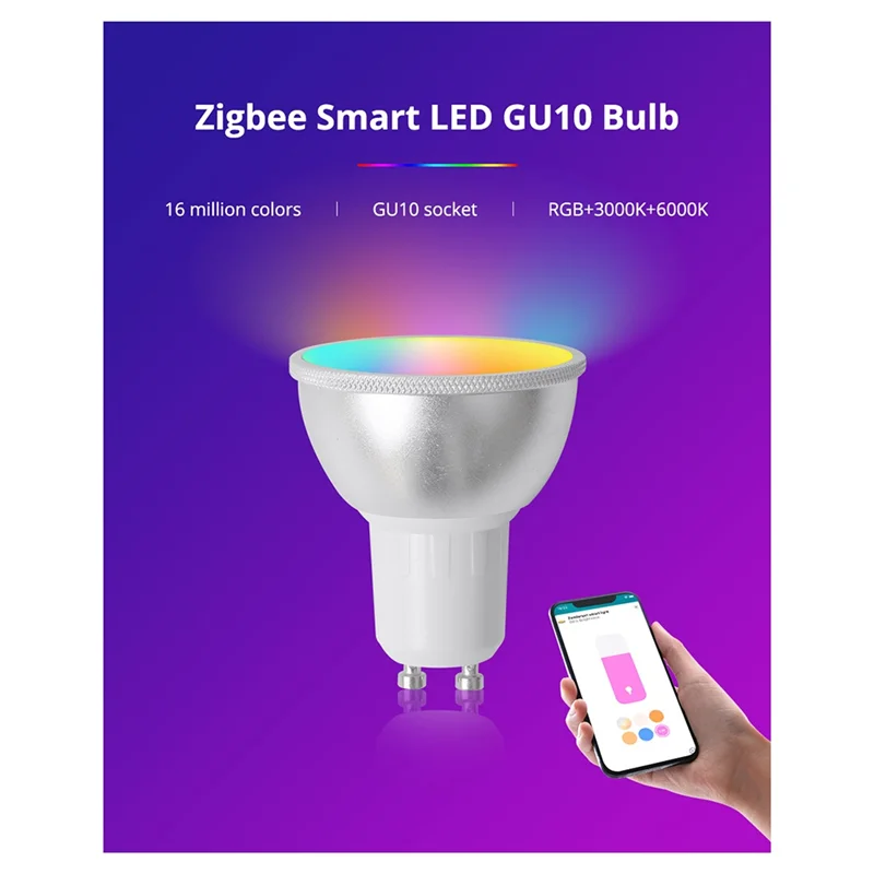 GU10 용 Tuya Zigbee 스마트 LED 전구 RGBCW Alexa Google 홈 음성 제어 110-240V Lamp-A74P 용 디밍 가능 스포트라이트