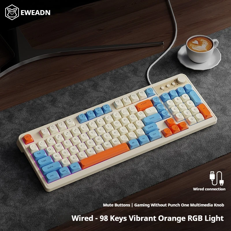 

EWEADN G98 Клавиатура для игрового офиса USB Проводная 98-клавишная мультимедийная ручка с радужной подсветкой для ПК Ноутбуки