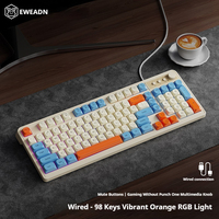 EWEADN G98 Keyboard for Gaming Office USB Wired 98 Keys Rainbow Backlit Multimedia Knob for PC Laptops