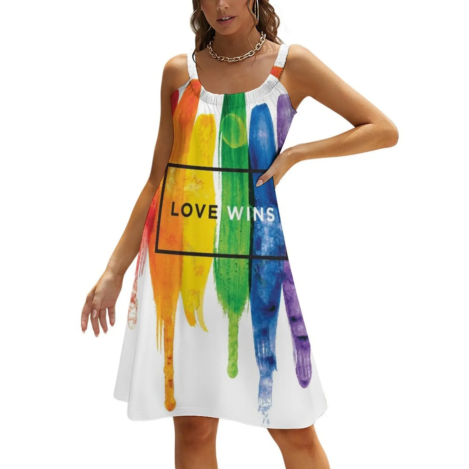 

Watercolor LGBT Love Wins Rainbow Paint Typographic Beach Sling Skirt dresses for official occasions Dance dresses woman dress