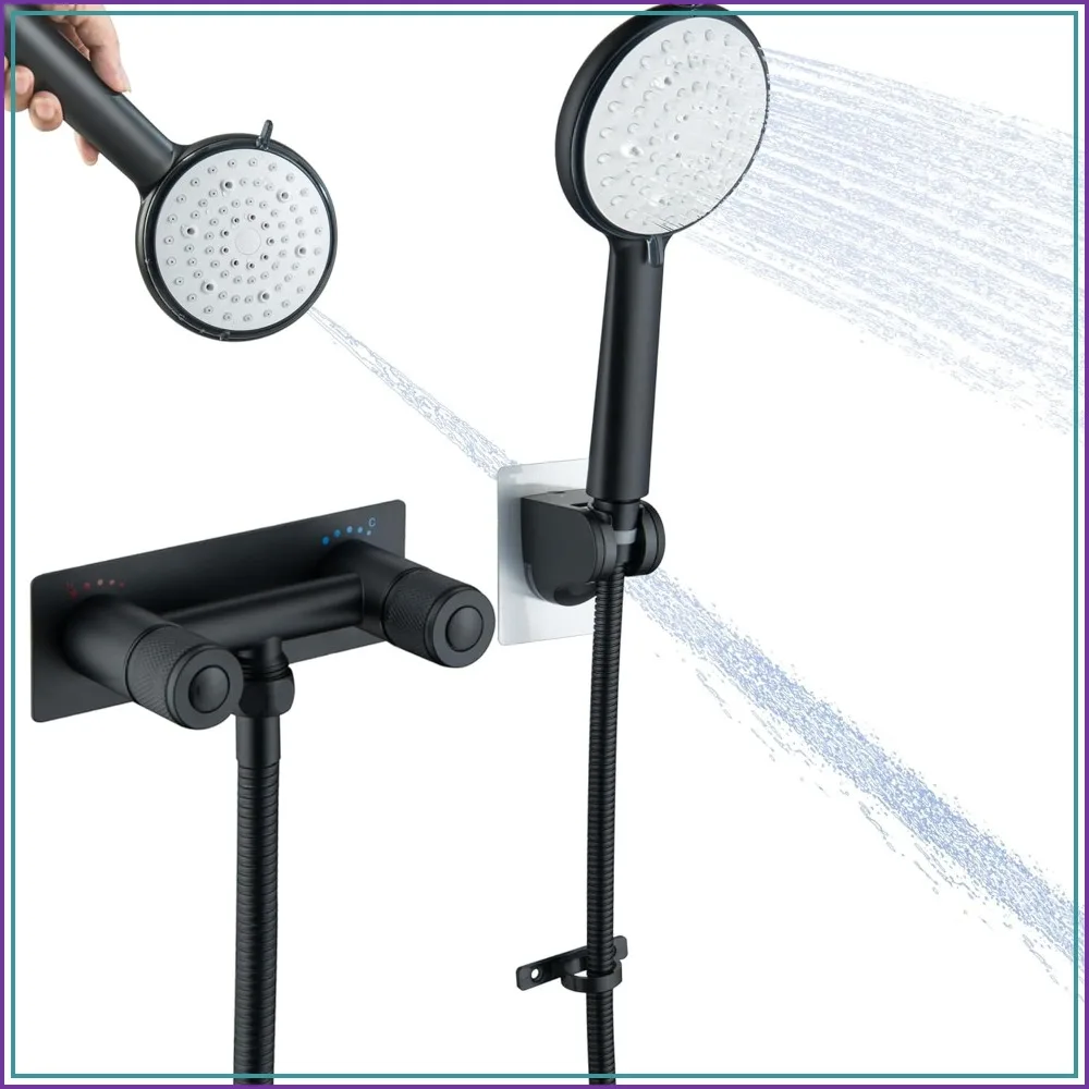 RV Shower Faucet, Metal Camper Shower Faucet with Hose and Head Outside Shower Valve for RV, Camper, Motorhome