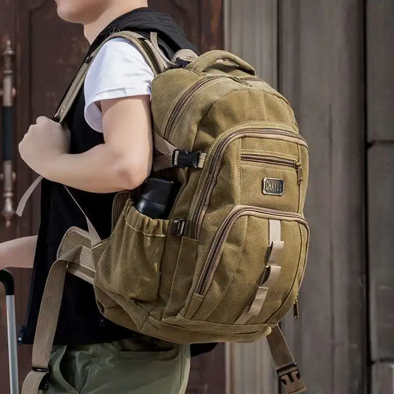 

Retro Thickened Canvas Backpack Durable Travel Bag Men's Double Shoulder Bag Wear Resistant Fashionable Trendy Hiking Bag
