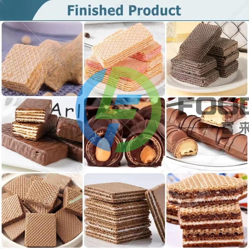 Lini Produksi Biskuit Wafer Dilapisi Mesin Pembuat Wafer Coklat Datar Kecil Otomatis Penuh