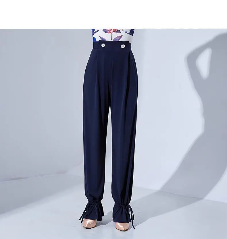 Pantaloni da ballo moderni da donna latino a vita alta cinturino sottile gamba larga autunno ragazza adulta Rumba abbigliamento da ballo Tango pantaloni Vintage