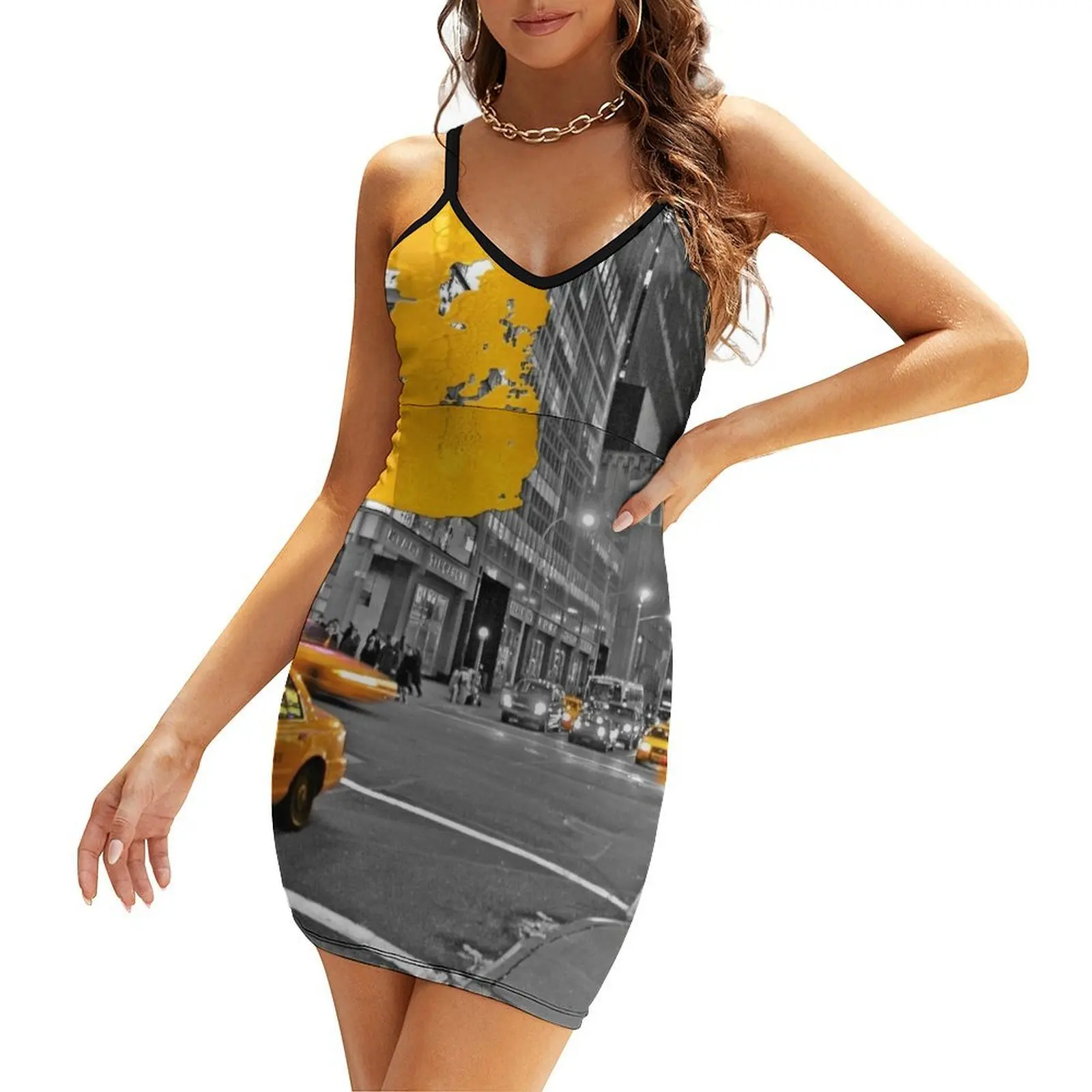 

NYC Yellow Cabs - At Night - Brush Stroke Sling Dress summer dress daily dress party evening elegant luxury celebrity