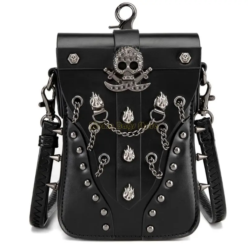 

X90D Ladies Punk Shoulder Bag Small Leather Skull Crossbody Purse Retro Phone Bags for Shopping and Casual Event