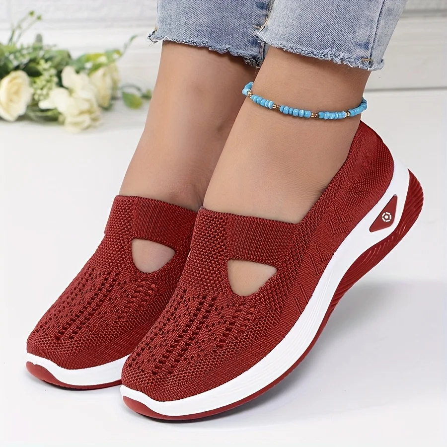 Womens Spring Summer Knit Slip On Sneakers Breathable Mesh Casual Shoes with Arch Support Machine Washable Multi Colors view 2