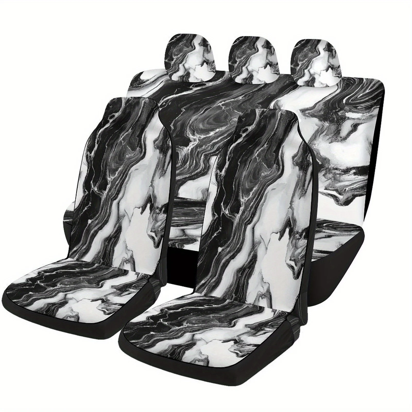 

Black And White Marble Themed Car Seat Covers Set For Most Cars, Decorative Fashionable High-quality Car Seat Protector Covers F