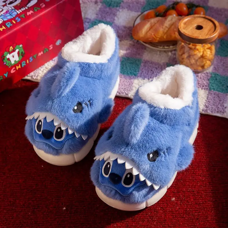 

Cute Shark Stitch Plush Slippers Winter Autumn Thick Sole Non-slip Wear-resistant Warm Indoor Home Slippers for Women Men Gift