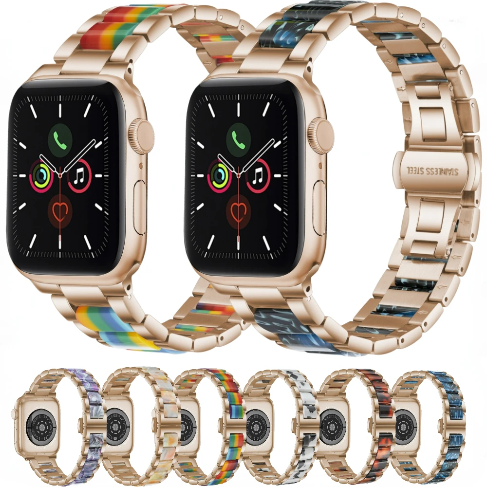 

Ремешок из смолы для Apple Watch, ремешки 45 мм, 41 мм, 44 мм, 40 мм, 49 мм, 46 мм, 42 мм, 38 мм, металлический браслет iWatch Series Ultra 10 9 8 7 6 5 3 SE