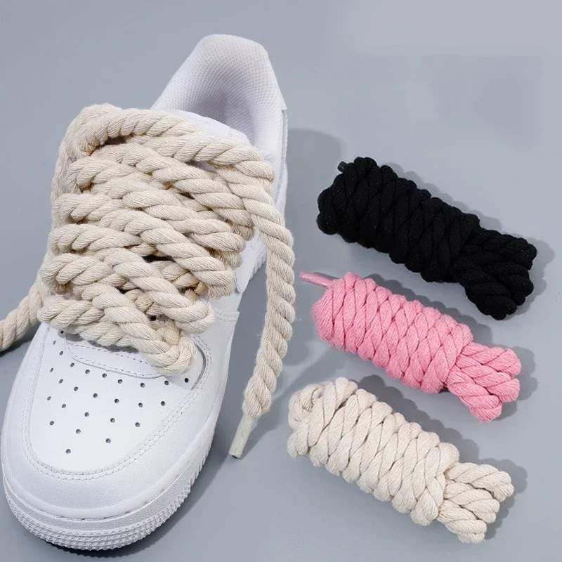 2PCS 10mm Width Round Linen Shoelaces for Sneakers Suitable Board Shoes Canvas AF1/AJ Shoe Rope Sport Shoelace Decoration 100cm