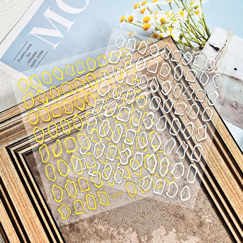 3D Laser Circle Adhesive Sliders Nail Stickers Hollow Ornaments Nail Art Decorations Gold Edge Hollow Nail Decals Accessories *#