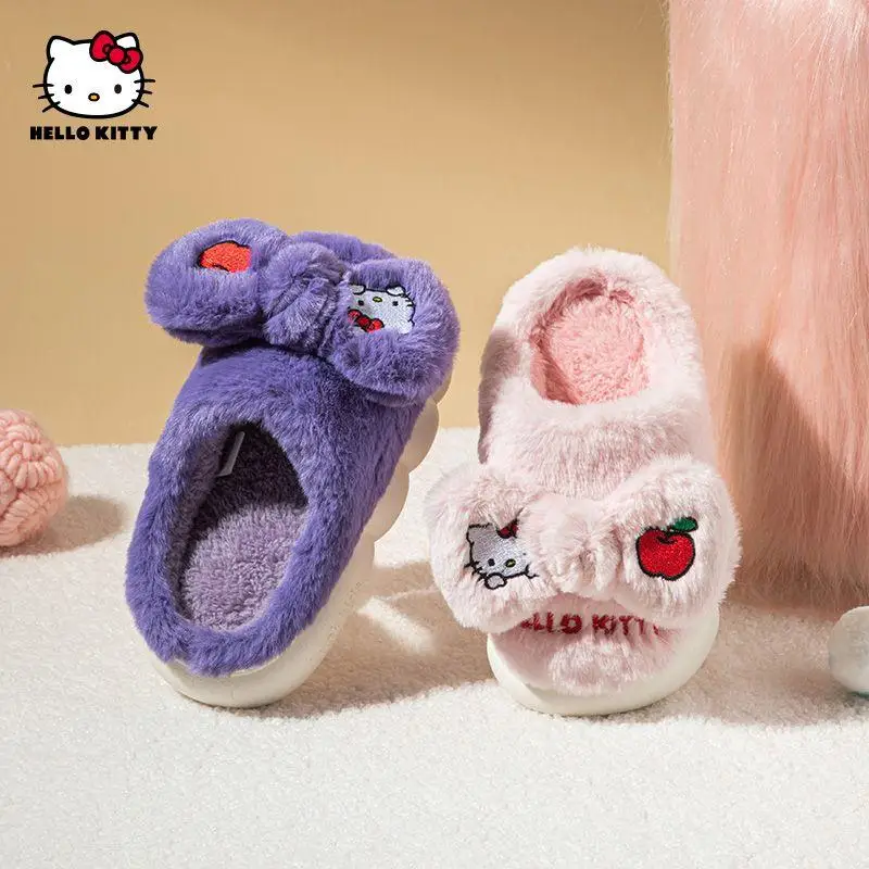 

Sanrio Hello Kitty Children Slippers Autumn Winter Thickening Keep Warm Comfort Indoor Home Shoes Kawaii Anime Cartoon New Shoes