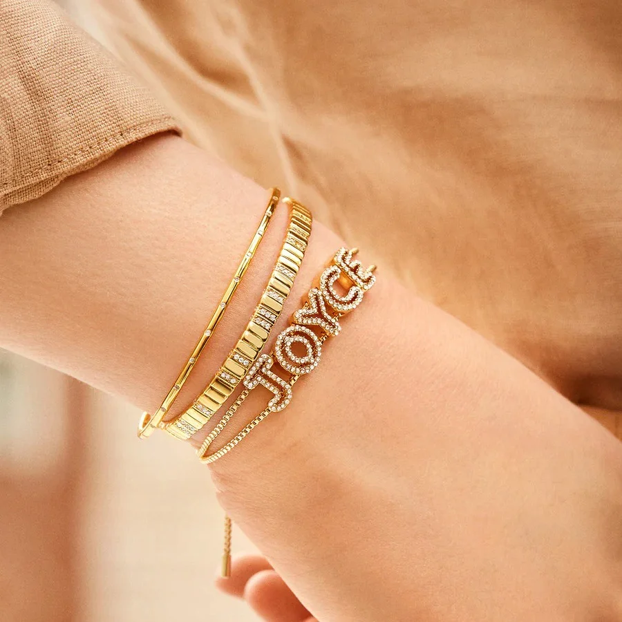 

DHQH Customized Name Brass Bracelet Personalized Letter Inlaid Zirconia Bracelet 26 English Letter DIY Combination Name Bracelet
