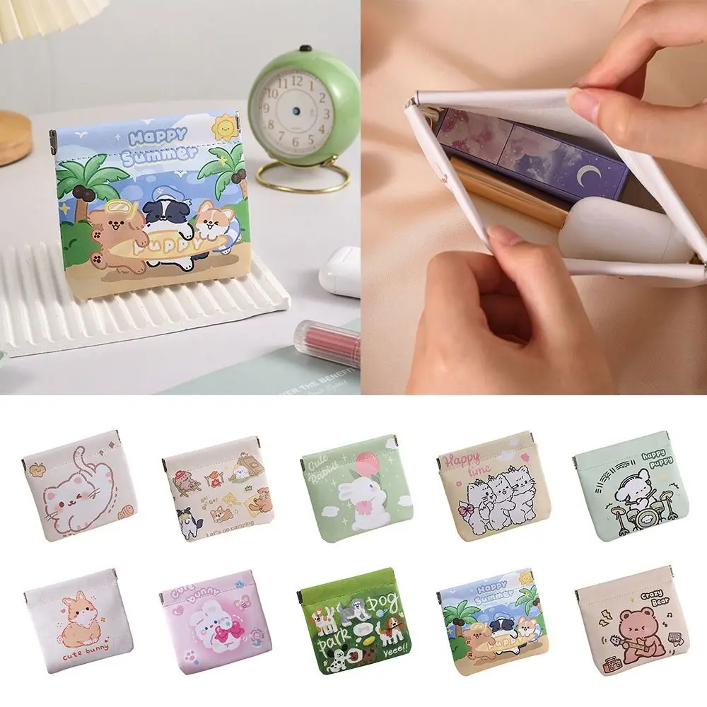 PU Lipstick Makeup Bag Cartoon Automatic Closing Cosmetic Organizer Pouch Waterproof Data Cable Storage Bag for Women Girls