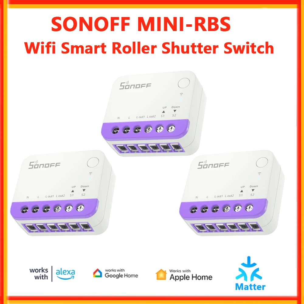 SONOFF MINI-RBS Smart Roller Shutter Switch Smart Home Matter Switch Curtain Timer via EWeLink APP Homekit Alexa Google IFTTT
