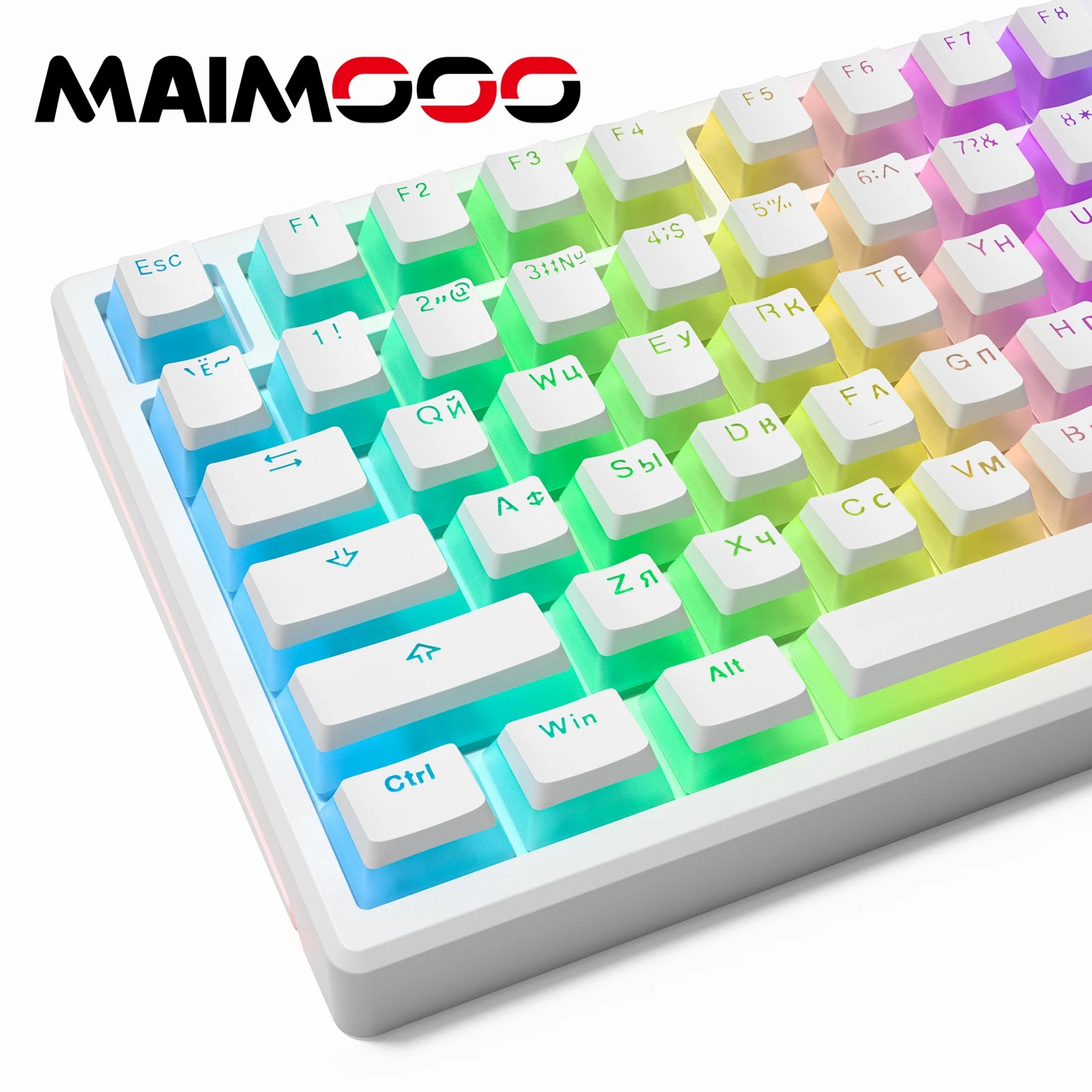 MAIMOOO 푸딩 키캡 PBT OEM 러시아어 투명 백라이트 기계식 키보드용, 화이트 핑크 블랙 87 Tkl 104 108 ISO