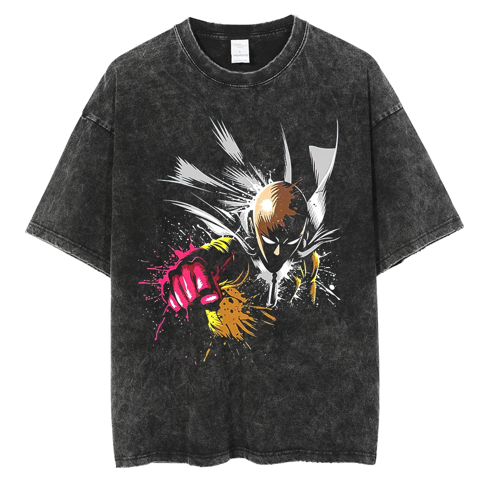Anime ONE PUNCH MAN Saitama Funny Graphic Printed T Shirt Men Women Washed Cotton Tshirts Plus Size Tee Harajuku Male T-shirt view 6