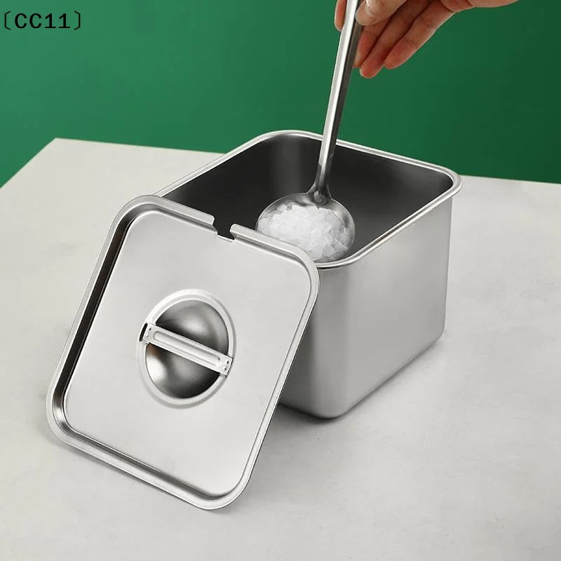 Stainless Steel Tank Box With Cover Kitchen Oil Basin Square Barrel Storage Bottle Seasoning Box Jars Lids Spice Jars Set〔CC11〕